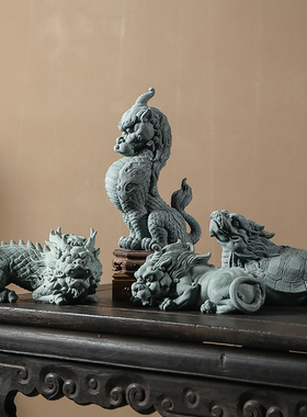 辉道 茶宠山海经神兽麒麟龙龟摆件创意复古貔貅国潮送礼鱼缸造景