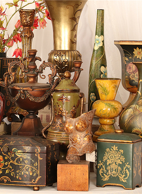 孤品集合欧式复古怀旧家居装饰彩绘陶瓷瓶客厅电视柜玄关