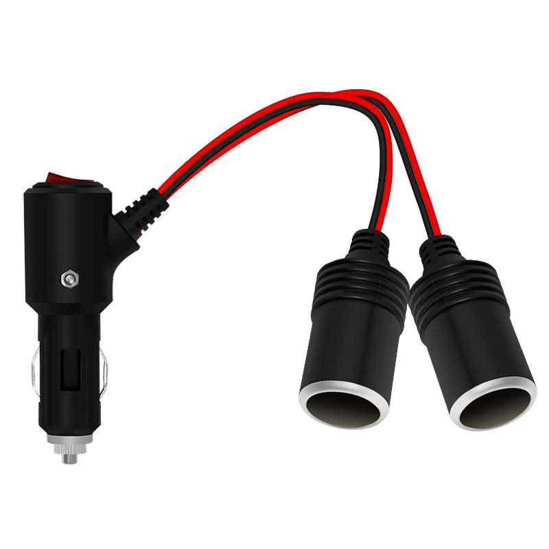 汽车载点烟器一拖二母座插座大功率一分二车充口带关延长线有配