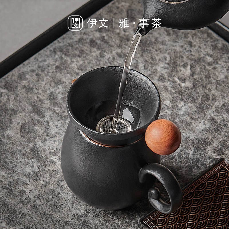 伊文陶瓷大号茶海分茶器公道杯黑陶公杯茶漏装功夫茶具