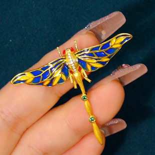 略有不同 .Jewelry S925银珐琅蜻蜓胸针吊坠两用款