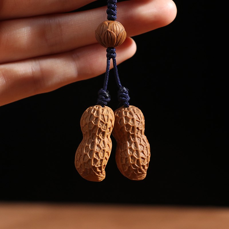 檀香木雕刻好事花生手机挂件项链花生汽车钥匙扣挂件送礼物手把件