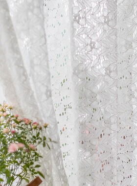 韩式田园白色蕾丝纱帘隔断门y帘免打孔半帘飘窗窗帘衣柜帘厨房短