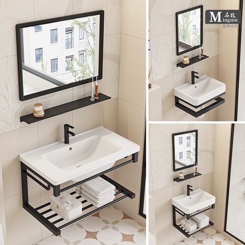 小户型卫生间阳台壁挂式陶瓷一体洗漱台洗脸盆柜组合挂墙式洗手盆