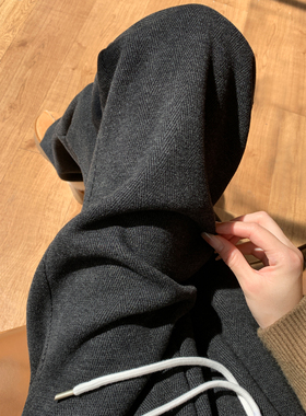 人字纹毛呢阔腿裤女秋冬季加绒加厚裤子宽松黑灰色高腰羊毛休闲裤