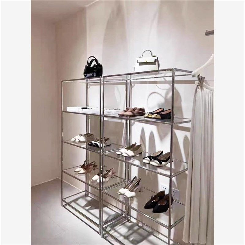 不锈钢服装店鞋货架包包鞋子展示架饰品摆放玻璃展示柜产品陈列柜