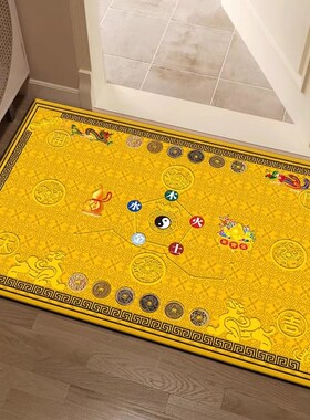 太极八卦入户门地垫进门玄关金黄色帝钱防滑耐磨免洗脚垫天津地毯