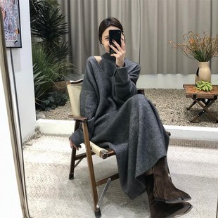 法式气质羊毛针织外套套装女2024秋F冬款挂脖针织吊带连衣裙两件