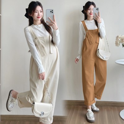 孕妇装秋装怀孕裤子秋季外穿背带裤宽松大码休闲裤春秋简约孕妇裤