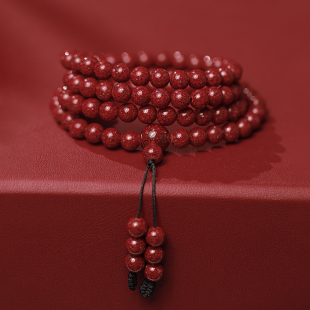 天然原矿正品 本命年配饰礼物 朱砂晶体砂108珠手串高品质念珠女款