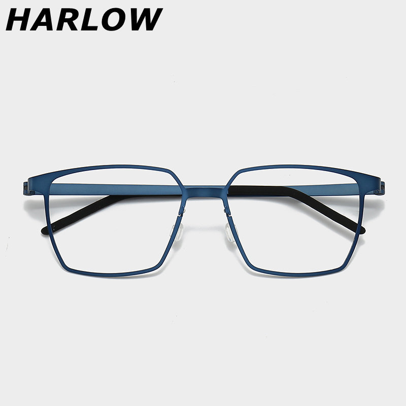 超轻纯钛蓝色眼镜框镜架男款大脸无螺丝方框钛架近视眼镜可配度数