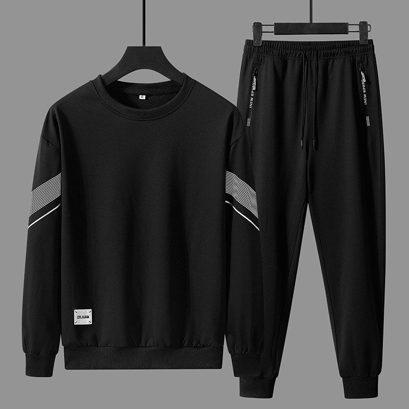 春季套装长袖长裤男时尚运动服青少年学生大码圆领休闲潮流两件套