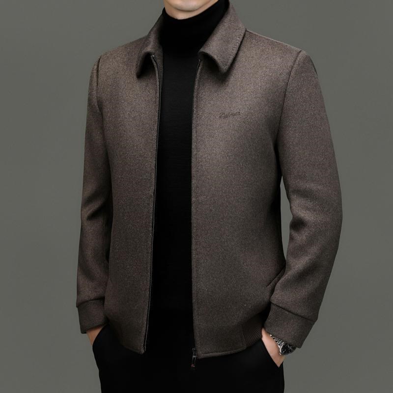 秋冬毛呢夹克男士翻领加厚保暖短款大衣中年爸爸冬装羊毛呢子外套