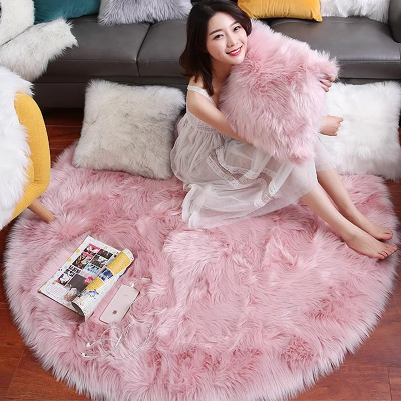 圆形地毯白色毛绒圆地垫客厅卧室床边梳妆台装饰网红拍照毛毯垫子