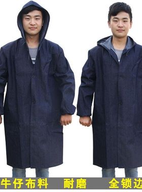 大褂工作服男长款罩衣搬运服防尘耐脏牛仔大褂子带帽耐磨劳保服