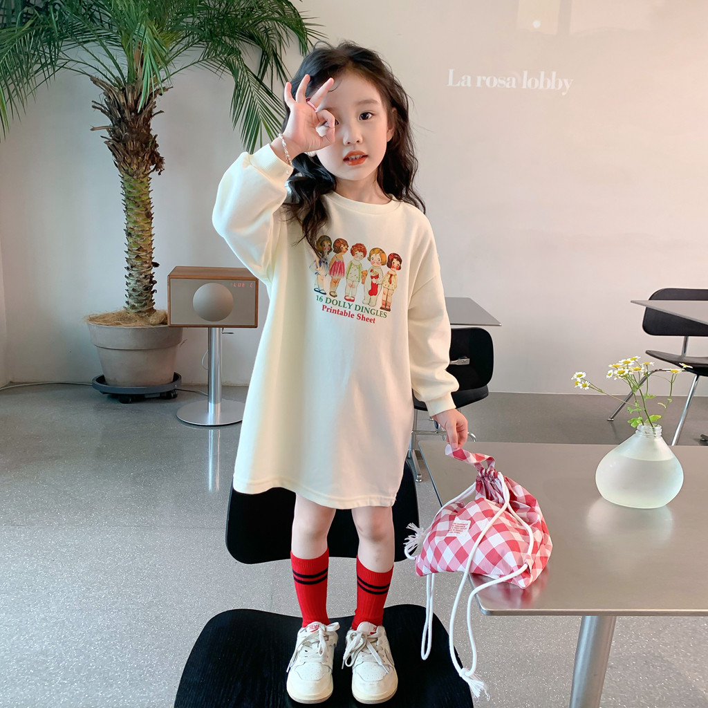 女童长袖厚棉T裙春秋装2023新款中小孩童宝宝韩版洋派纯棉洋装潮