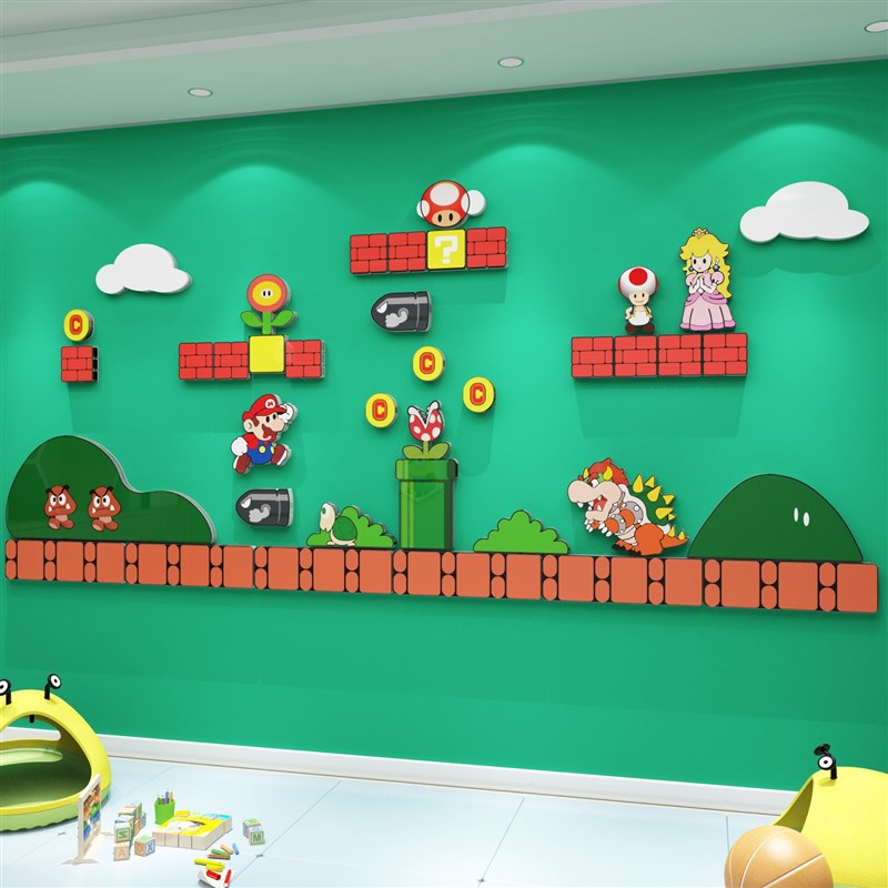 幼儿园楼梯墙面装饰走廊过道文化环境创布置材料成品马里奥贴纸画图片
