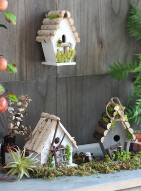 觅点 木头鸟巢鸟窝鸟屋小房子阳台园庭院挂饰森系橱窗装饰