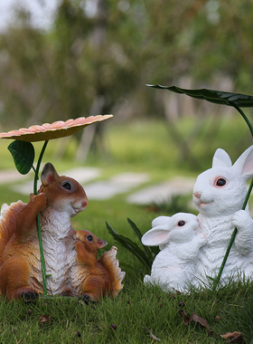 户外庭院装饰 花园装饰小院子 园艺摆件铁艺撑伞仿真动物雕塑摆件