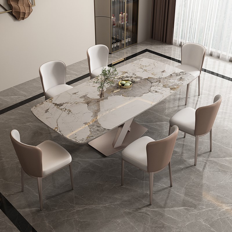 意式轻奢设计师高端岩板餐桌家用小户型现代简约长方形饭桌椅组合