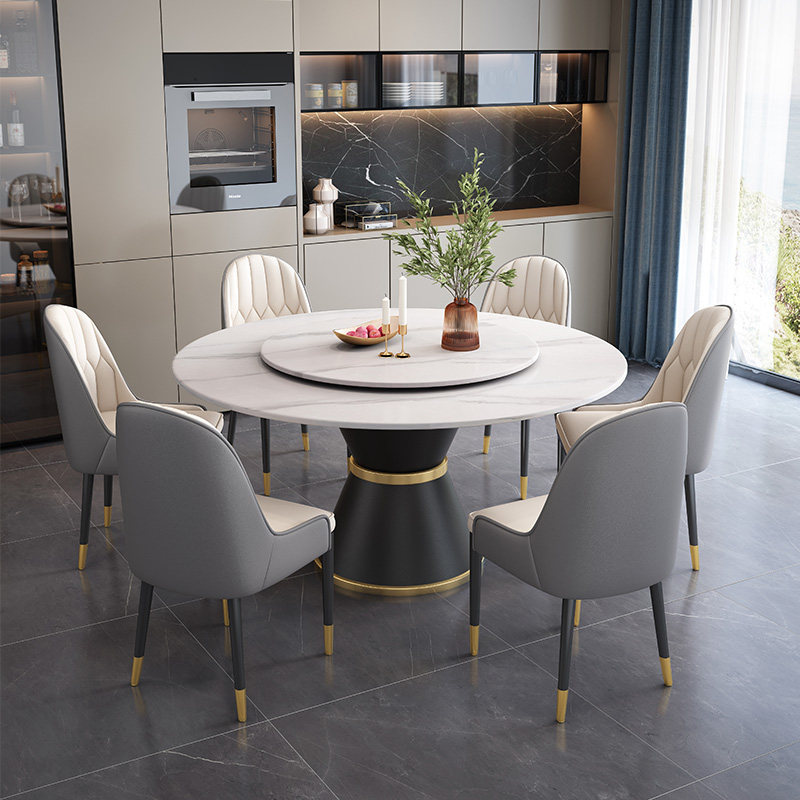 岩板餐桌家用轻奢现代简约小户型饭桌圆形转盘多功能旋转椅子组合,住宅家具,岩板餐桌,淘宝优惠券,粉丝福利购,淘宝优惠卷