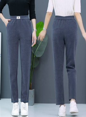 2023秋季新款女士灰色直筒烟管裤女裤子休闲百搭显瘦条绒卫裤春秋
