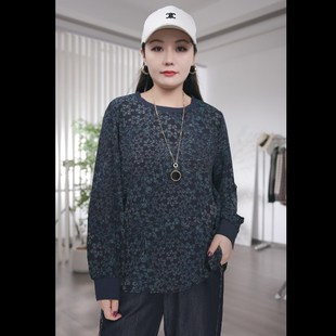 女装 T恤衫 胖妹妹百搭时尚 洋气宽松显瘦长袖 休闲上衣胖mm秋装 大码