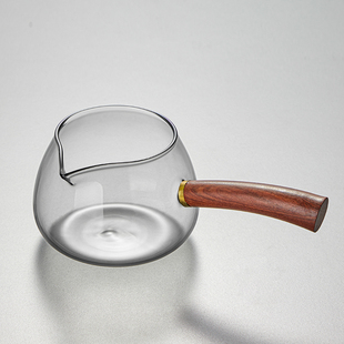 公道杯加厚耐热玻璃侧把公杯泡茶杯高硼硅木把茶海茶具配件