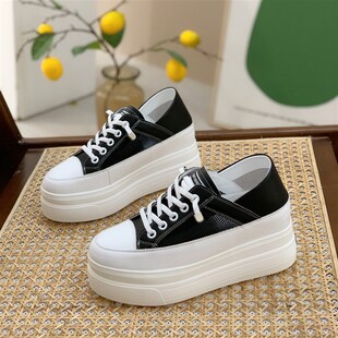 7cm小个子两穿板鞋 镂空透气单网小白鞋 内增高网鞋 夏季 女2023新款