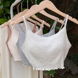 棉感无痕内衣大胸显小胸背心式 固定杯文胸 运动吊带无钢圈抹胸薄款