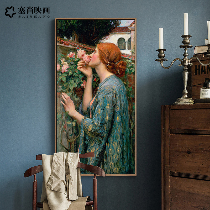 复古轻奢风玄关i装饰画高端艺术人物挂画正对门过道走廊尽头壁画图片