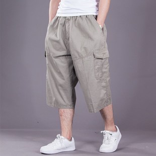 爸爸纯棉短裤 七分裤 中老年宽松休闲中裤 薄大裤 夏季 衩7分马裤 男士