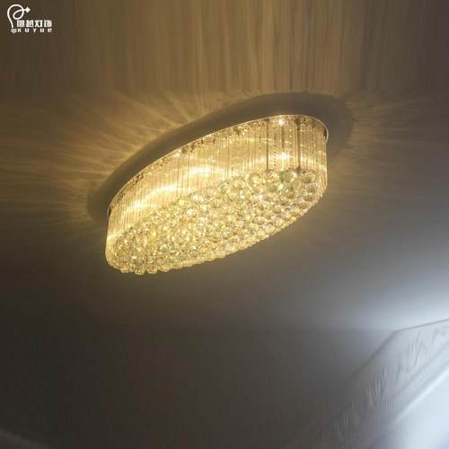 新款豪华水晶椭圆形餐厅灯吸顶台吊灯大气客厅灯别墅灯具