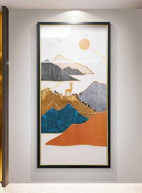 入户玄关现代轻奢挂画纯手工绕线实物画书房样板间立体大气装饰画
