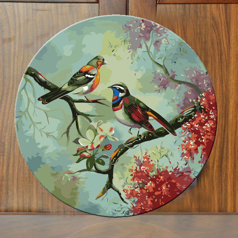 DIY数字油画圆形花鸟卉现代简约玄关手绘填色油彩客厅Z卧室装饰画图片