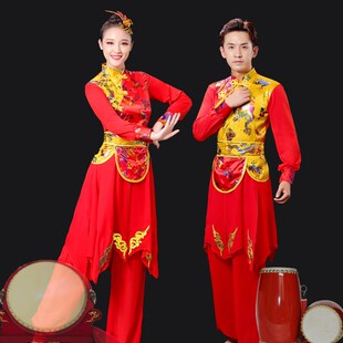 2021新款打鼓服男女腰鼓水鼓开场舞大鼓铜锣鼓队喜庆中国鼓演出服