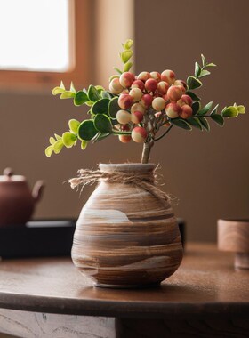 中式日式手工陶瓷粗陶花瓶摆件简约禅意插花器室内客厅家居装饰品