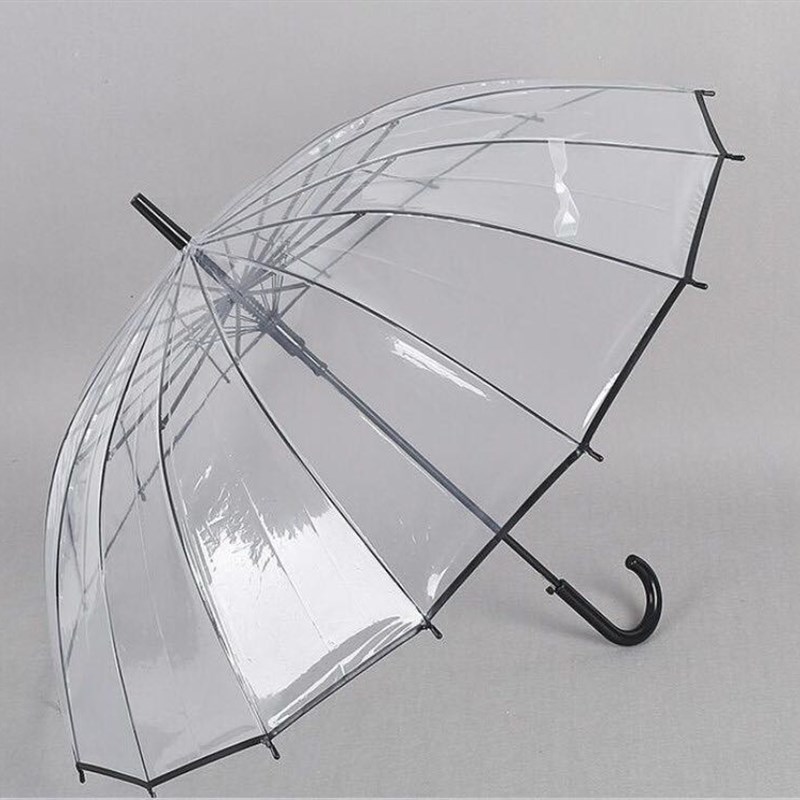 环保伞 PVfC16骨半自动透明雨伞加厚加粗直杆防风简约小清新晴雨