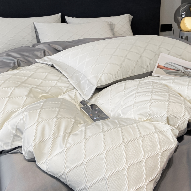 简约欧式冰丝四件套纯色被套天丝滑裸睡真丝夏季床单床笠家纺床品