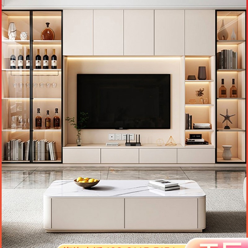 上海全屋定制客厅电视柜简约满墙一体设计整体背景储物柜书柜定做