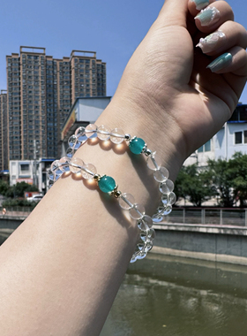 喜饰巴西白水晶透明天河石手串清新薄荷仙气DIY串珠闺蜜净化手链