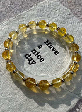 喜饰柠檬黄阿塞水晶手链黄水晶钛晶发晶单圈招财转运珠手串精致