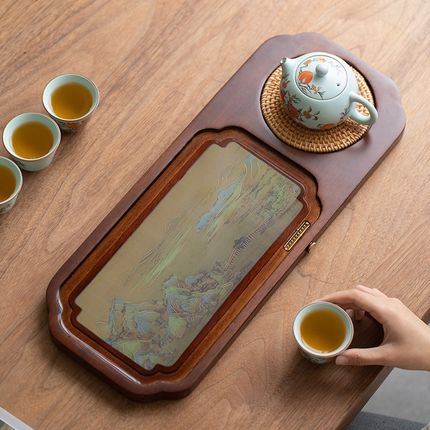 变色茶盘 办公室家用带排水蓄水 遇热水变色实木壶承干泡小型茶台