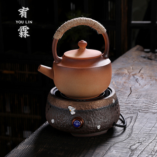 粗陶泥可干烧水煮茶壶家用陶瓷器专用泡蒸大号单壶侧把提梁养生壶