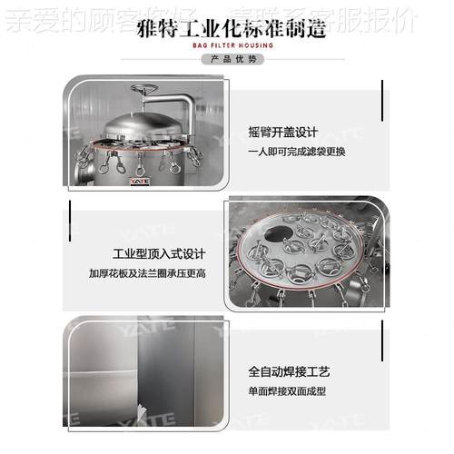 过多袋式过滤滤器械化工磷化液杂质机滤机304不锈钢316L摇臂式袋