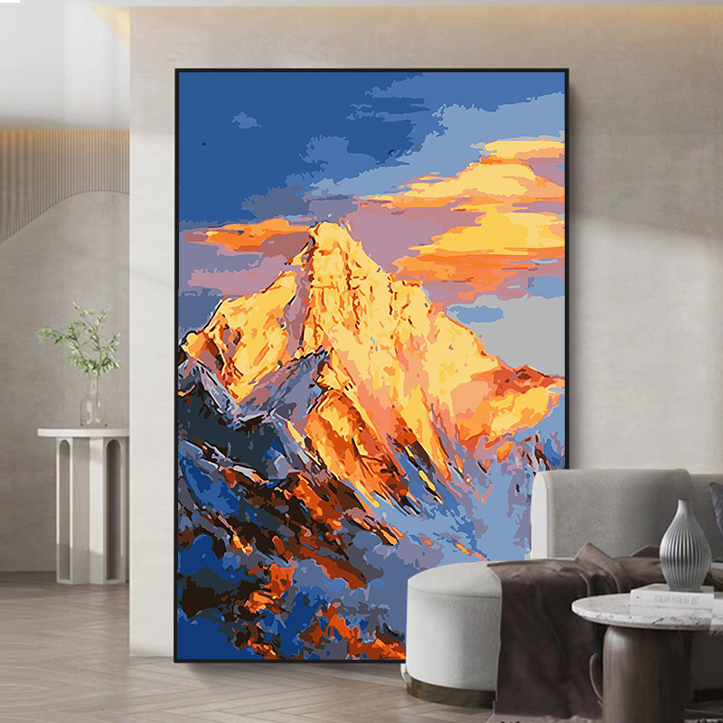 数字油画diy画画玄关风景大尺寸手工填充填色竖油彩画装饰画 金山