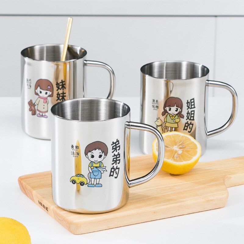 卡通一家人亲子漱口杯创意家庭套装牙缸304不锈钢四口之家刷牙杯