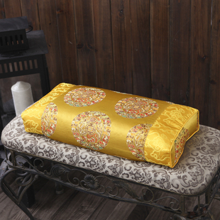 民族风古典皇室宫廷织锦缎全棉护脖子颈椎荞麦枕头带拉链可拆洗枕