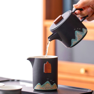 家用泡茶壶茶漏一体办公室会客茶杯组合 陶瓷公道杯茶滤网三件套装