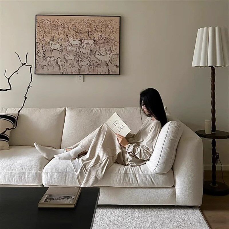 莱茵沙发小户型客厅直排可拆洗沙发侘寂法式复古风棉麻布艺沙发